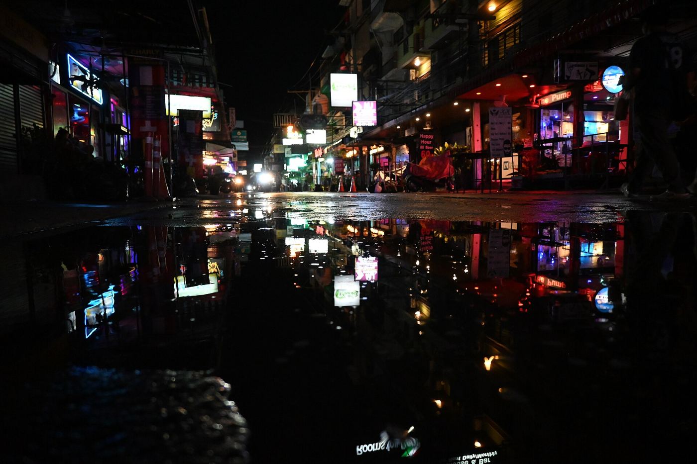 Rain falling on a city street
